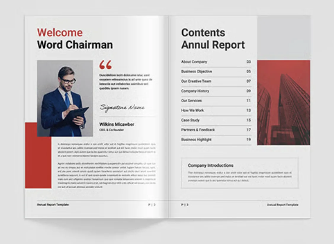Report spread: chairman's welcome and table of contents